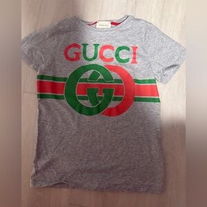 Gucci Kids Gray Tee with Red and Green Logo